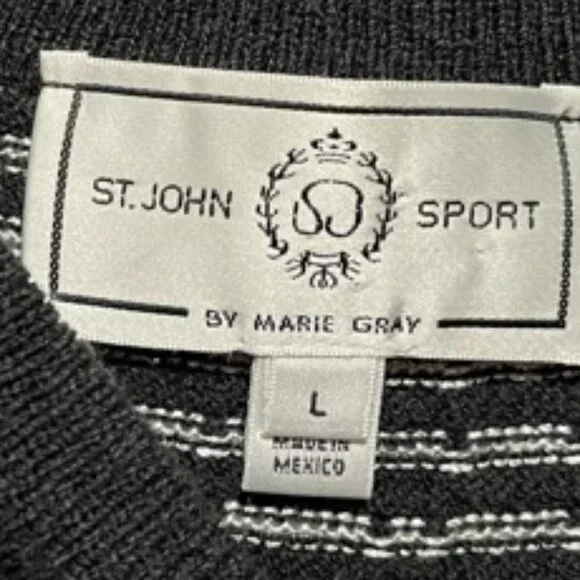 St. John Sport Large Cropped Crewneck Grey Black Embellished Cropped Swe… - Picture 5 of 8